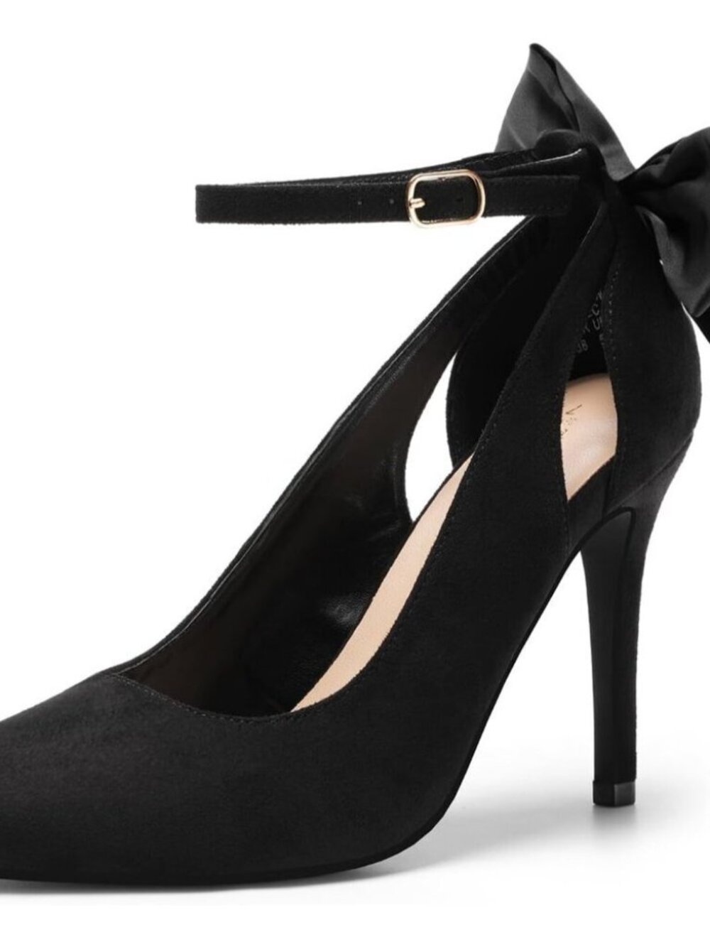Dream Pair Women's Black-suede Faux Suede Strappy Pointed Toe Bow Shoes Pumps